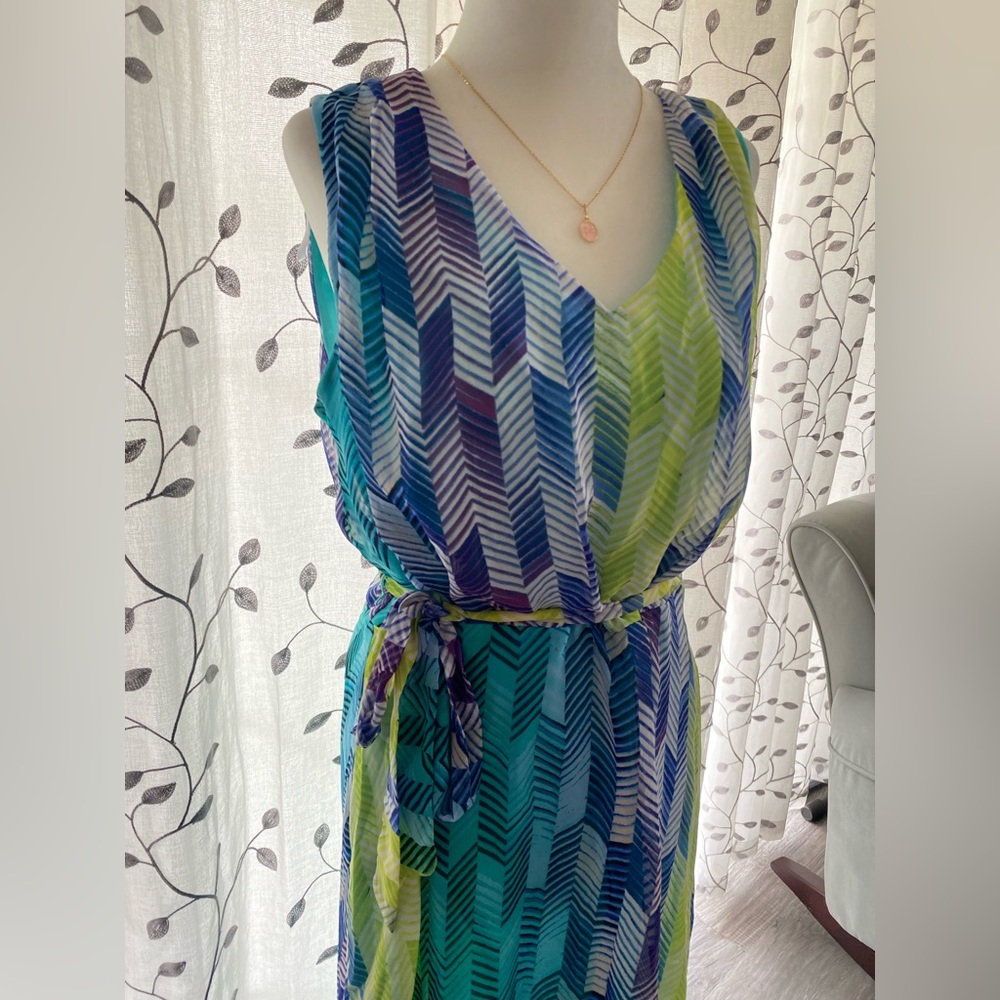 madison leigh Blue Green Chevron Maxi Dress - Picture 2 of 10